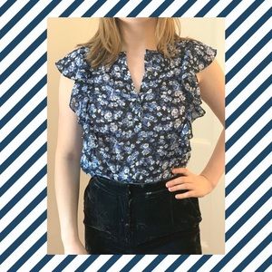 Jack Wills Blue Floral Ruffle Blouse